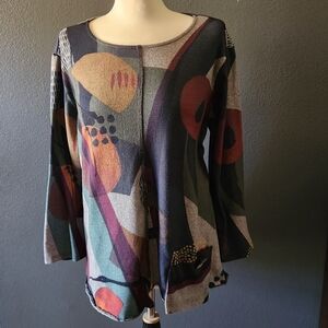 Jess & Jane Abstract Art Tunic XL Artsy Lagenlook Wearable Art Top Pocket